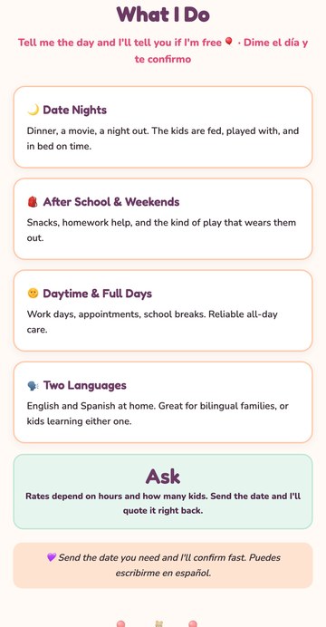 Jenny Sits bilingual babysitting website, services