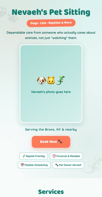 Nevaeh's Pet Sitting website