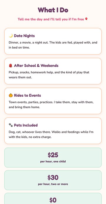 Sophia Sits babysitting website, services and rates